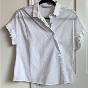 Zara diagonal button down white shirt